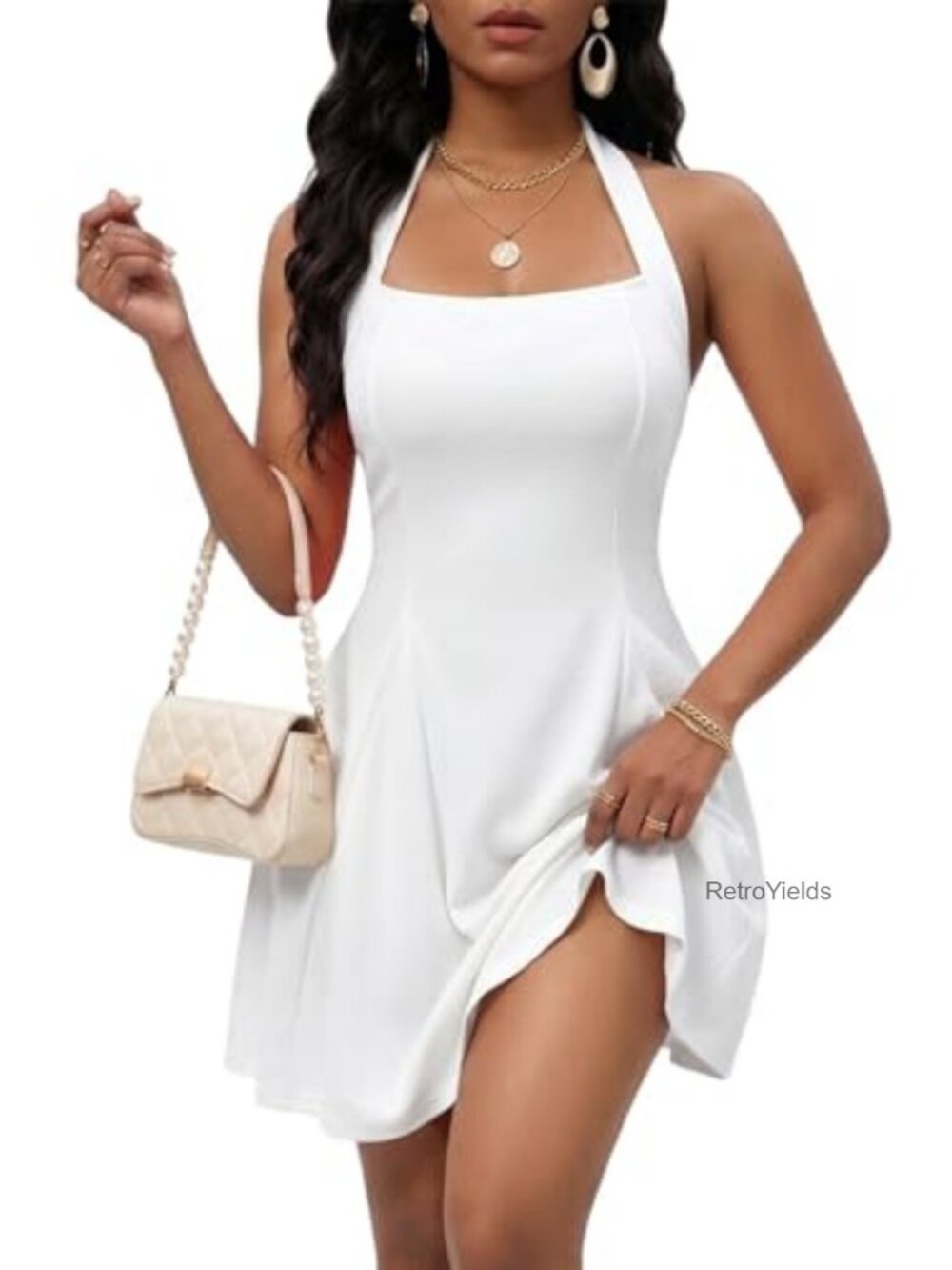 Halter Neck Backless Mini A-Line Sundress Sleeveless Summer Party Dress